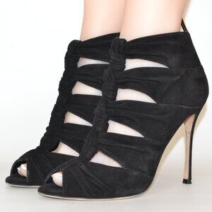 With Box Sergio Rossi Black Suede Cutout 'Devine 105' Heel Boots